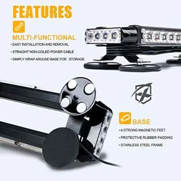 Xprite Amber LED Rooftop Strobe Flashing Light Bar 26" Double Side High Visibility Emergency Hazard Warning Beacon Lights w/Magnetic Base for Safety Construction Vehicles Tow Trucks Pickup Snowplow