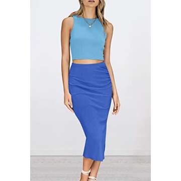 PRETTYGARDEN Women's 2 Piece Summer Outfits Crewneck Tank Tops Split Bodycon Midi Skirt Set (Light B...