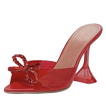 Roimaash Women Fashion Summer Shoes Peep Toe Slip on Sandals Cup Heels Evening Party Heels Clear Mul...