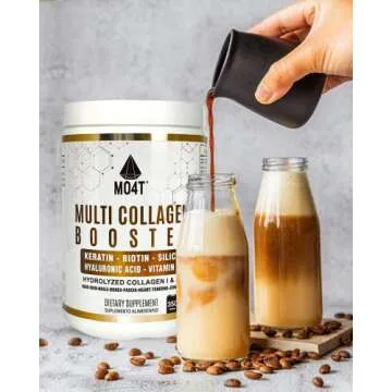 MO4T Multi Collagen Booster Powder – Extra Strength Collagen Supplement with Added Keratin, Biotin, Hyaluronic Acid, Vitamin C & Silica – Complete Doses of Extra Nutrients for Hair Nail & Skin–