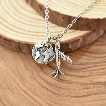 World Traveler Necklace. Gift for Pilot. Flight Attendant. Travel Lover.