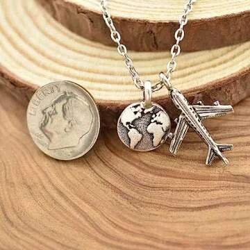 World Traveler Necklace. Gift for Pilot. Flight Attendant. Travel Lover.