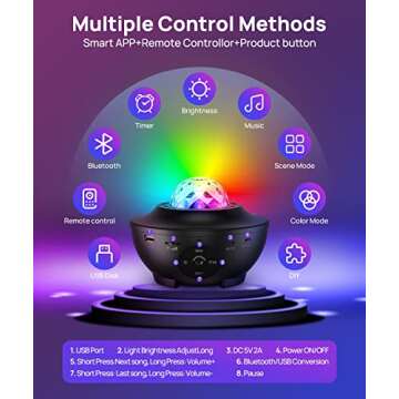 Galaxy Projector Star Projector, Christmas Room Decor Light for Kids and Adults, Smart Night Light for Bedroom with Bluetooth Speaker, APP Control, Remote Control