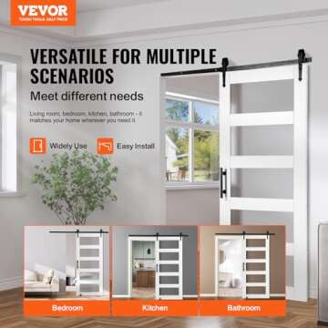 VEVOR 36x84 Inch Glass Barn Door with 6.6ft Sliding Door Hardware Kit Included, 5 Frosted Glass, Wat...