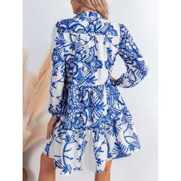 CUPSHE Women's Blue Floral Tunic Long Sleeve Dress
