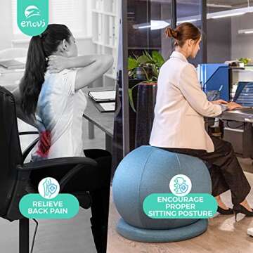 ENOVI ProBalanceΩ Yoga Ball Chair, Exercise Ball with Slipcover and Base for Office and Home, Birthing and Pregnancy, 65cm, WB