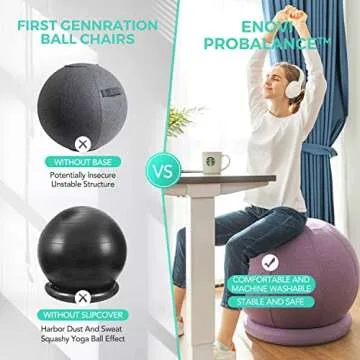 ENOVI ProBalanceΩ Yoga Ball Chair, Exercise Ball with Slipcover and Base for Office and Home, Birthing and Pregnancy, 65cm, WB