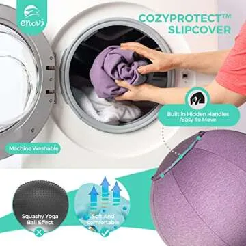 ENOVI ProBalanceΩ Yoga Ball Chair, Exercise Ball with Slipcover and Base for Office and Home, Birthing and Pregnancy, 65cm, WB