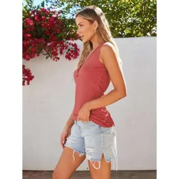 SUNBS 3 Pack Women Tank Tops Ribbed Summer Casual Sleeveless Basic Cami Top Trendy Slim Henley Button Down Blouses 2025 Grey White Red L