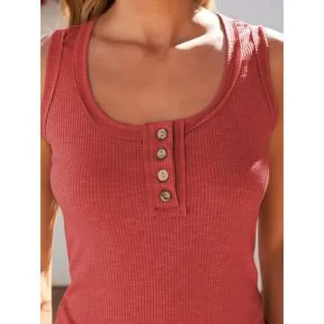 SUNBS 3 Pack Women Tank Tops Ribbed Summer Casual Sleeveless Basic Cami Top Trendy Slim Henley Button Down Blouses 2025 Grey White Red L