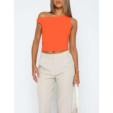 ForeFair Womens Off Shoulder Tops Sleeveless Going Out Crop Tank Tops Slim Fitted Shirts Summer Outf...