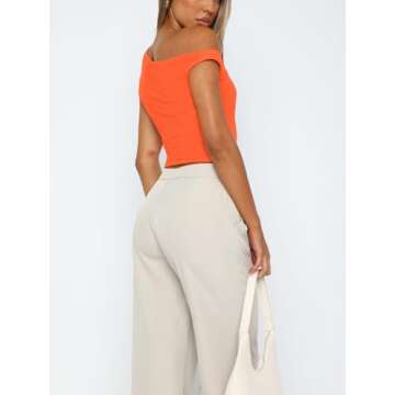 ForeFair Womens Off Shoulder Tops Sleeveless Going Out Crop Tank Tops Slim Fitted Shirts Summer Outfits Y2K Cute Tops(S,Orange)