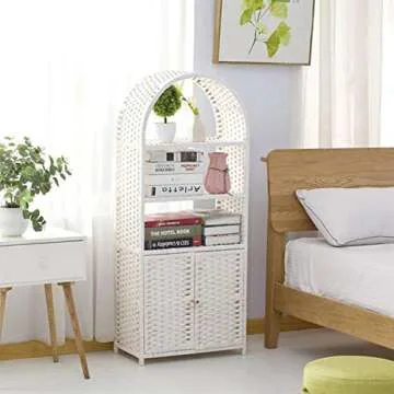 BEYTII Straw Log Rattan Bookshelf, Woven Storage Cabinet, Corner Bookcase,High Load-Bearing Display ...
