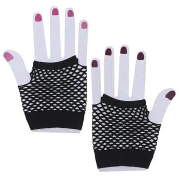 80's Punk Black Fingerless Fishnet Short Gloves - One Size, 2-Piece Set - Ideal for Christmas, Hallo...