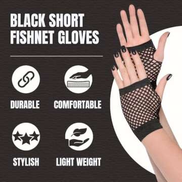 80's Punk Black Fishnet Fingerless Gloves for Parties