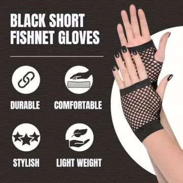 80's Punk Black Fishnet Fingerless Gloves for Parties