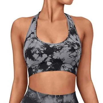 SUUKSESS Women Seamless Halter Sports Bra Open Back Padded Workout Crop Tank