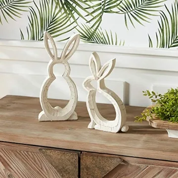 Melrose 82240 Bunny Outline Figurine, Set of 2, 10-inch Height, White