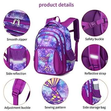 Kids Backpack for Girls Preschool Elementary Kindergarten Mermaid School Bag 15.6″ Multifunctional Cute Large Capacity