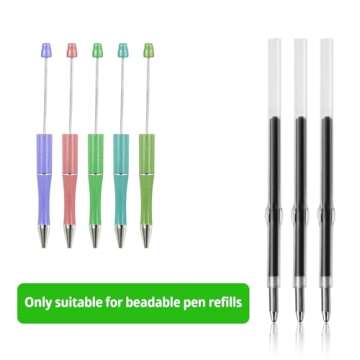 200pcs Beadable Pens Refills, 1.0mm Black Ink Ballpoint Pen Refills Replaceable Refill for Plastic Bead Pen Student Teacher Gift School Office Supplies