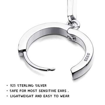 925 Sterling Silver Cross Huggie Hoop Earrings, Minimalist Cross Charm Dangle Drop Earrings Dainty C...