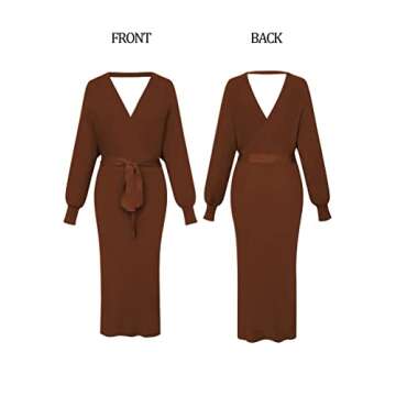 Viottiset Long Sleeve Midi Wrap Bodycon Dress for Women