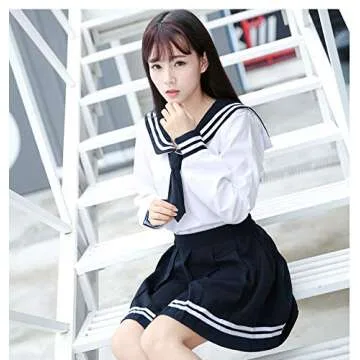 Japanese School Uniform Sailor Blue Skirt with Socks Set