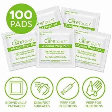 Care Touch Alcohol Wipes - Individually Wrapped Alcohol Prep Pads with 70% Isopropyl Alcohol, Great for Medical & First Aid Kits - Sterile, Antiseptic 2-Ply Rubbing Alcohol Pads - 100 Count