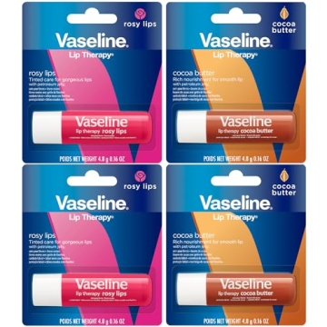 Vaseline Lip Therapy Variety 4-Pack: Cocoa Butter & Rosy Lips, 0.16 Oz