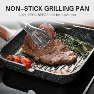 Kordisen Nonstick Grilling Pan for Stove Tops, 11 Inch Square Grill Pan for Indoor Cooking, Granite ...