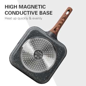 Kordisen Nonstick Grilling Pan for Stove Tops, 11 Inch Square Grill Pan for Indoor Cooking, Granite Coating Grill Skillet with Pour Spouts, Versatile Griddle, Induction Steak Pan, PFOA Free