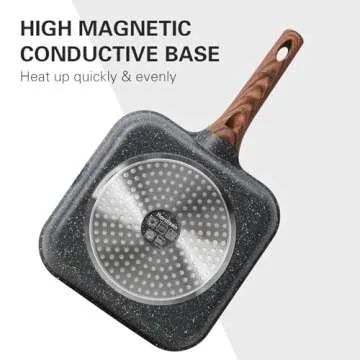 Kordisen Nonstick Grilling Pan for Stove Tops, 11 Inch Square Grill Pan for Indoor Cooking, Granite Coating Grill Skillet with Pour Spouts, Versatile Griddle, Induction Steak Pan, PFOA Free