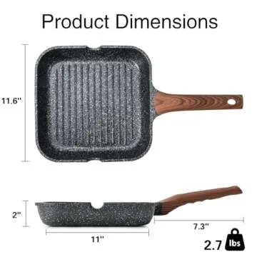 Kordisen Nonstick Grilling Pan for Stove Tops, 11 Inch Square Grill Pan for Indoor Cooking, Granite Coating Grill Skillet with Pour Spouts, Versatile Griddle, Induction Steak Pan, PFOA Free