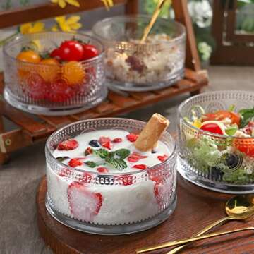 Swetwiny Glass Bowl 4 Pack Ice Cream Bowls, 15.5 Ounce Glass Serving Bowl Dessert Bowls Setwith Gold...