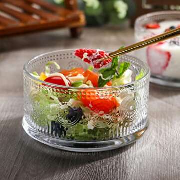 Swetwiny Glass Bowl 4 Pack Ice Cream Bowls, 15.5 Ounce Glass Serving Bowl Dessert Bowls Setwith Gold Spoon Trifle Bowl For Dessert, Ice Cream, Cereal, Nuts, Pudding (Sunflower)