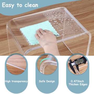 Tmoicer Kids' Step Stool 9'' Acrylic Transparent Step Stool Strong Load 250 Lbs One Step Stool for Bedroom Kitchen Bathroom (No Anti-Slip, 1 pcs)