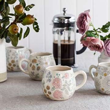 Dorotea Hand Painted Coffee and Tea Mugs Set of 4 - 16oz