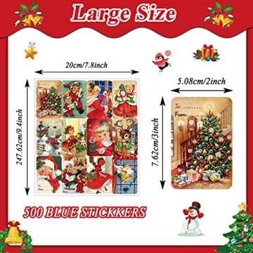 500 PCS Vintage Christmas Gift Tags Stickers Xmas Labels Merry Christmas Decals Claus Name Tag Stick...