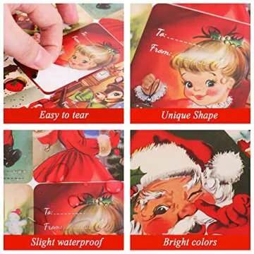 500 PCS Vintage Christmas Gift Tags Stickers Xmas Labels Merry Christmas Decals Claus Name Tag Stickers for Christmas Festival Decorative Presents Labels Decals Wrapping Party Favors Decorations