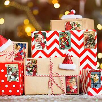 500 PCS Vintage Christmas Gift Tags Stickers Xmas Labels Merry Christmas Decals Claus Name Tag Stickers for Christmas Festival Decorative Presents Labels Decals Wrapping Party Favors Decorations