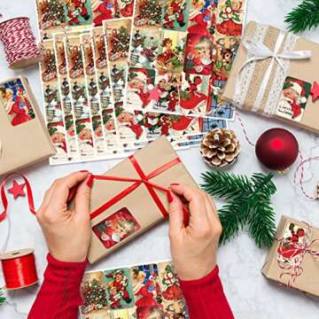 500 PCS Vintage Christmas Gift Tags Stickers Xmas Labels Merry Christmas Decals Claus Name Tag Stickers for Christmas Festival Decorative Presents Labels Decals Wrapping Party Favors Decorations