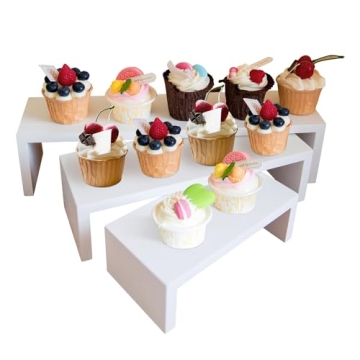 HPC DECOR 3PCS Wood Display Riser Stands- 8'' 12'' & 16'' Decorative Wooden Tabletop Tiered Display ...