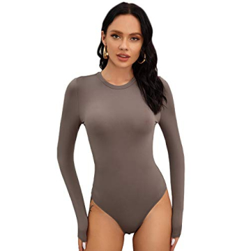 Stylish Floerns Women's Long Sleeve Fitted Bodysuit - Brown S