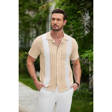 Stylish COOFANDY Vintage Knit Button Down Shirt for Men