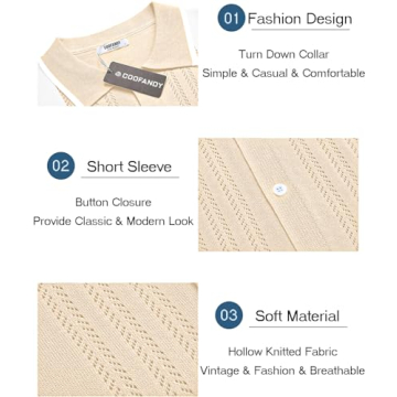 Stylish COOFANDY Vintage Knit Button Down Shirt for Men