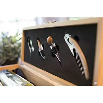 Case Elegance Wooden Wine Box Set | Premium Single Bottle Gift Case with Hinged Lid & Secure Clasp | Bamboo Wine Case with Tools Set | Perfect for Wine Lovers, Birthdays, Housewarmings & Anniversaries