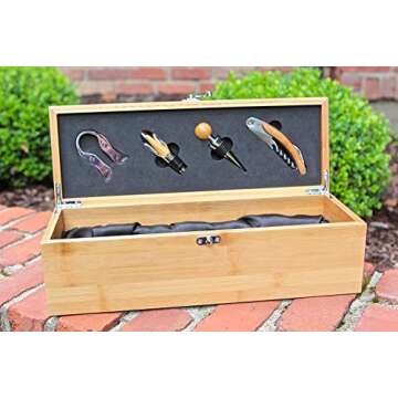 Case Elegance Wooden Wine Box Set | Premium Single Bottle Gift Case with Hinged Lid & Secure Clasp | Bamboo Wine Case with Tools Set | Perfect for Wine Lovers, Birthdays, Housewarmings & Anniversaries