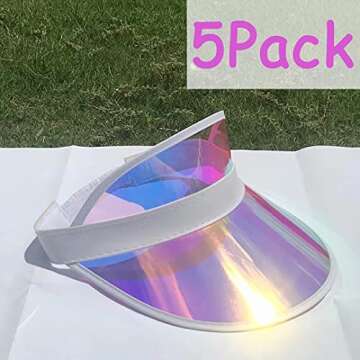 5 Pack Sun Visor Hat Women Reflective Clear Bachelor Party Outdoor Beach Sports Travel Running Retro...