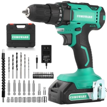 COMOWARE 20V Cordless Drill Set with 34pcs Bits Fast Charger