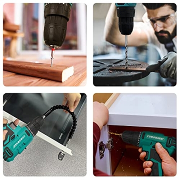 COMOWARE 20V Cordless Drill Set with 34pcs Bits Fast Charger